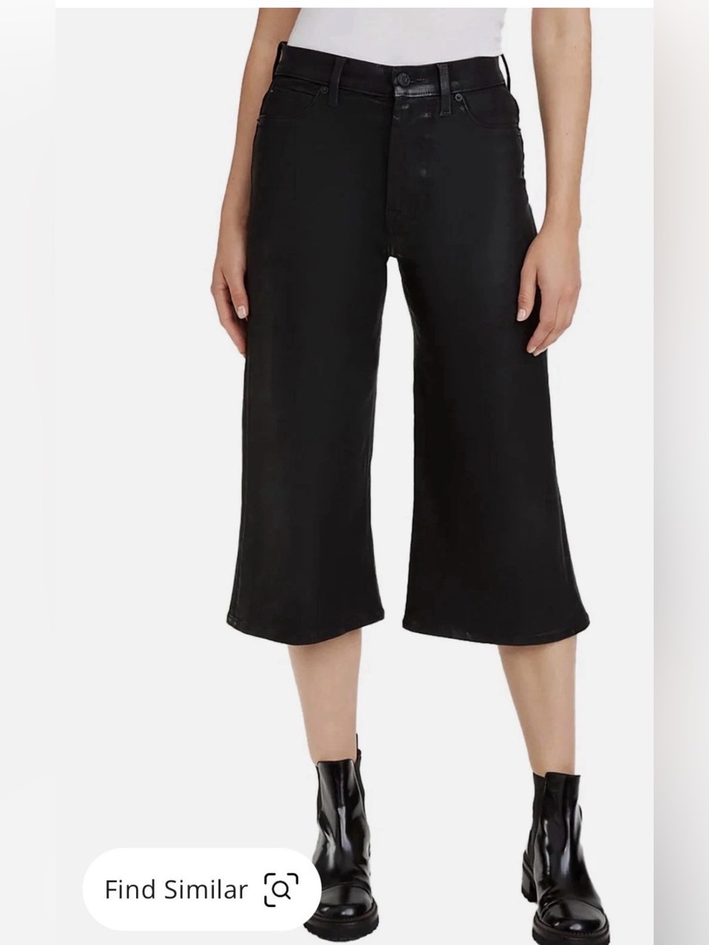 7 For All Mankind Black Coated Cropped Wide-Leg Jeans